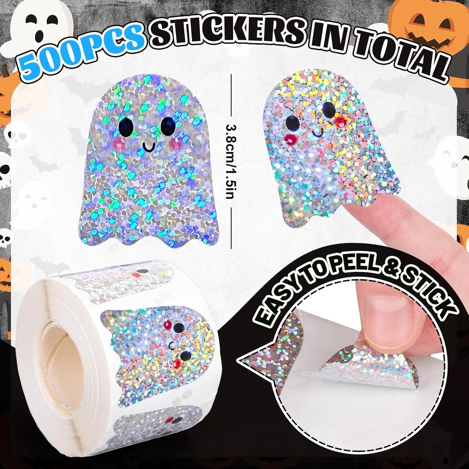 imageWhaline Halloween Pumpkin Stickers Roll Laser Pumpkin Shape Waterproof Decals Orange Sparkly SelfAdhesive Stickers for Halloween Trick or Treat Party Envelope Scrapbook Decor 500PcsGhost