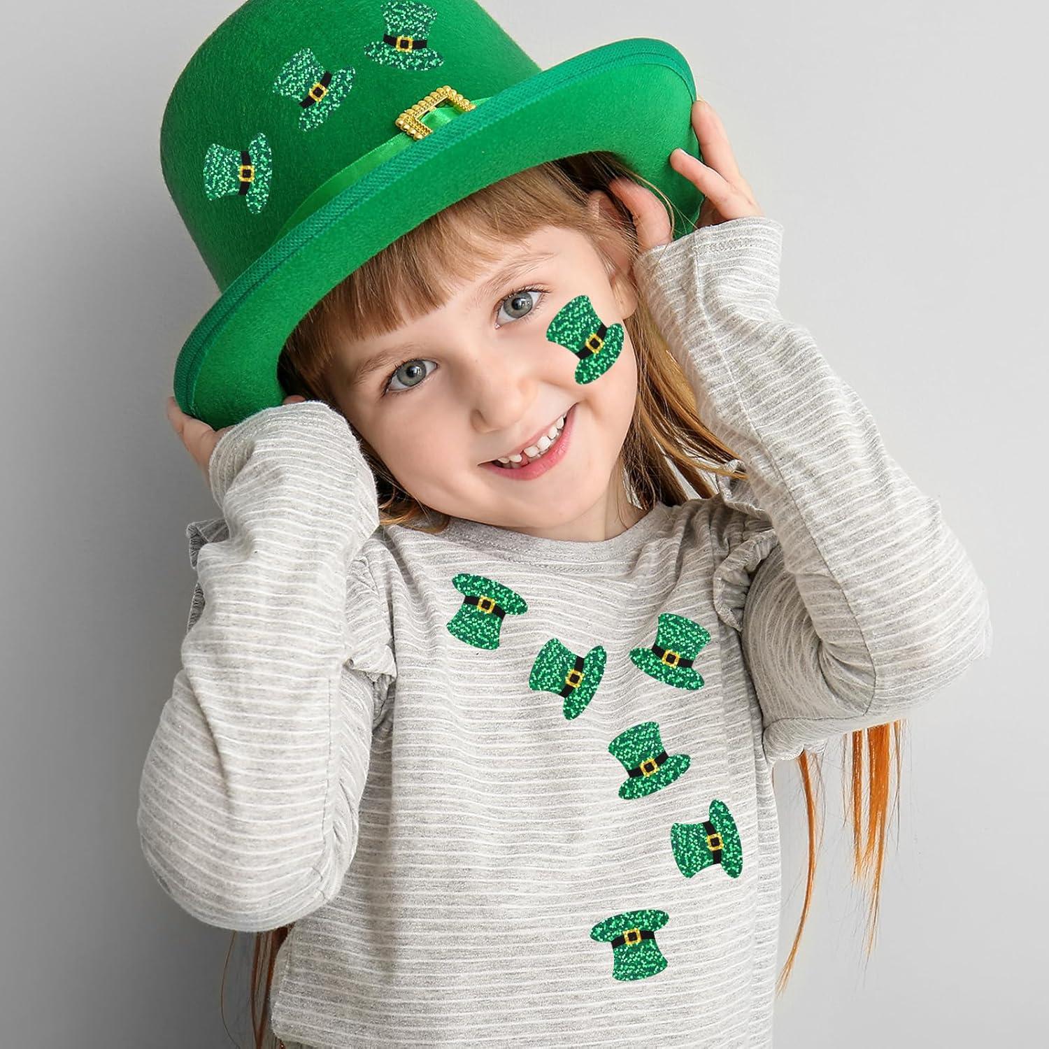 imageWhaline Halloween Pumpkin Stickers Roll Laser Pumpkin Shape Waterproof Decals Orange Sparkly SelfAdhesive Stickers for Halloween Trick or Treat Party Envelope Scrapbook Decor 500PcsSt Patricks Day Hat