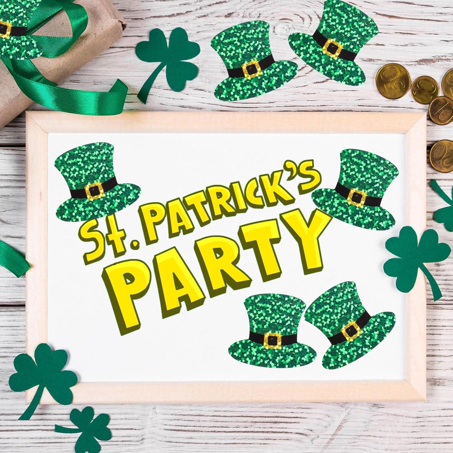 imageWhaline Halloween Pumpkin Stickers Roll Laser Pumpkin Shape Waterproof Decals Orange Sparkly SelfAdhesive Stickers for Halloween Trick or Treat Party Envelope Scrapbook Decor 500PcsSt Patricks Day Hat