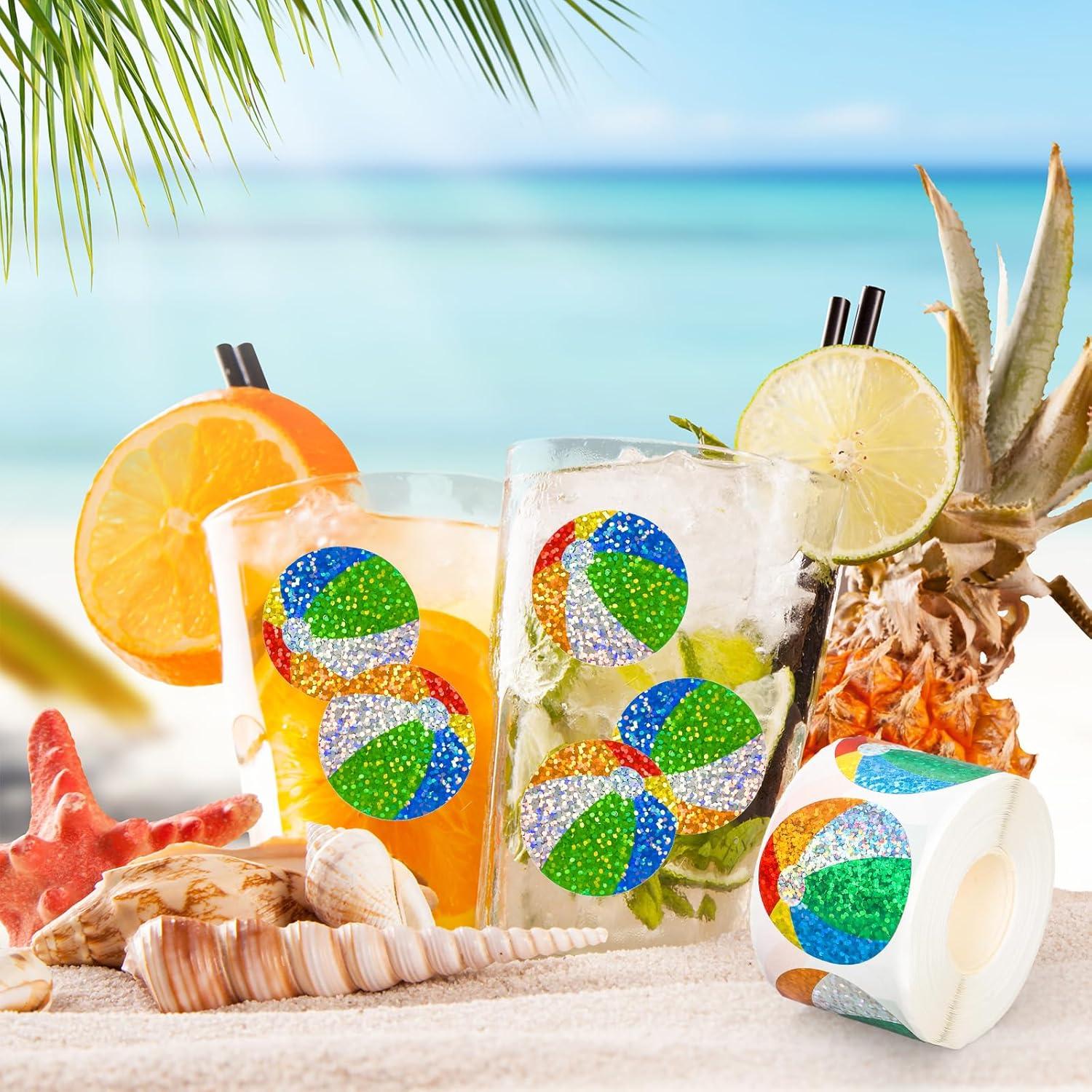 imageWhaline Halloween Pumpkin Stickers Roll Laser Pumpkin Shape Waterproof Decals Orange Sparkly SelfAdhesive Stickers for Halloween Trick or Treat Party Envelope Scrapbook Decor 500PcsBeach Ball