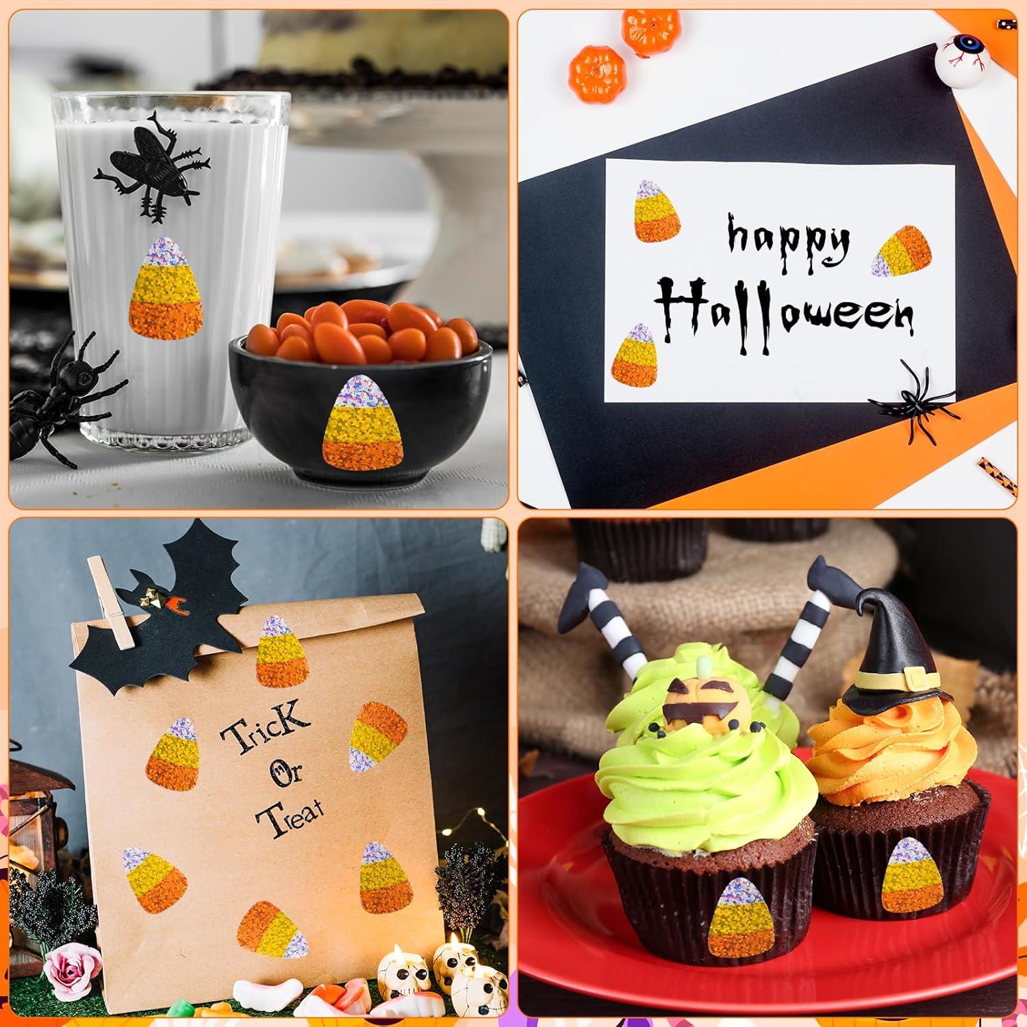 imageWhaline Halloween Pumpkin Stickers Roll Laser Pumpkin Shape Waterproof Decals Orange Sparkly SelfAdhesive Stickers for Halloween Trick or Treat Party Envelope Scrapbook Decor 500PcsHalloween Candy Corn