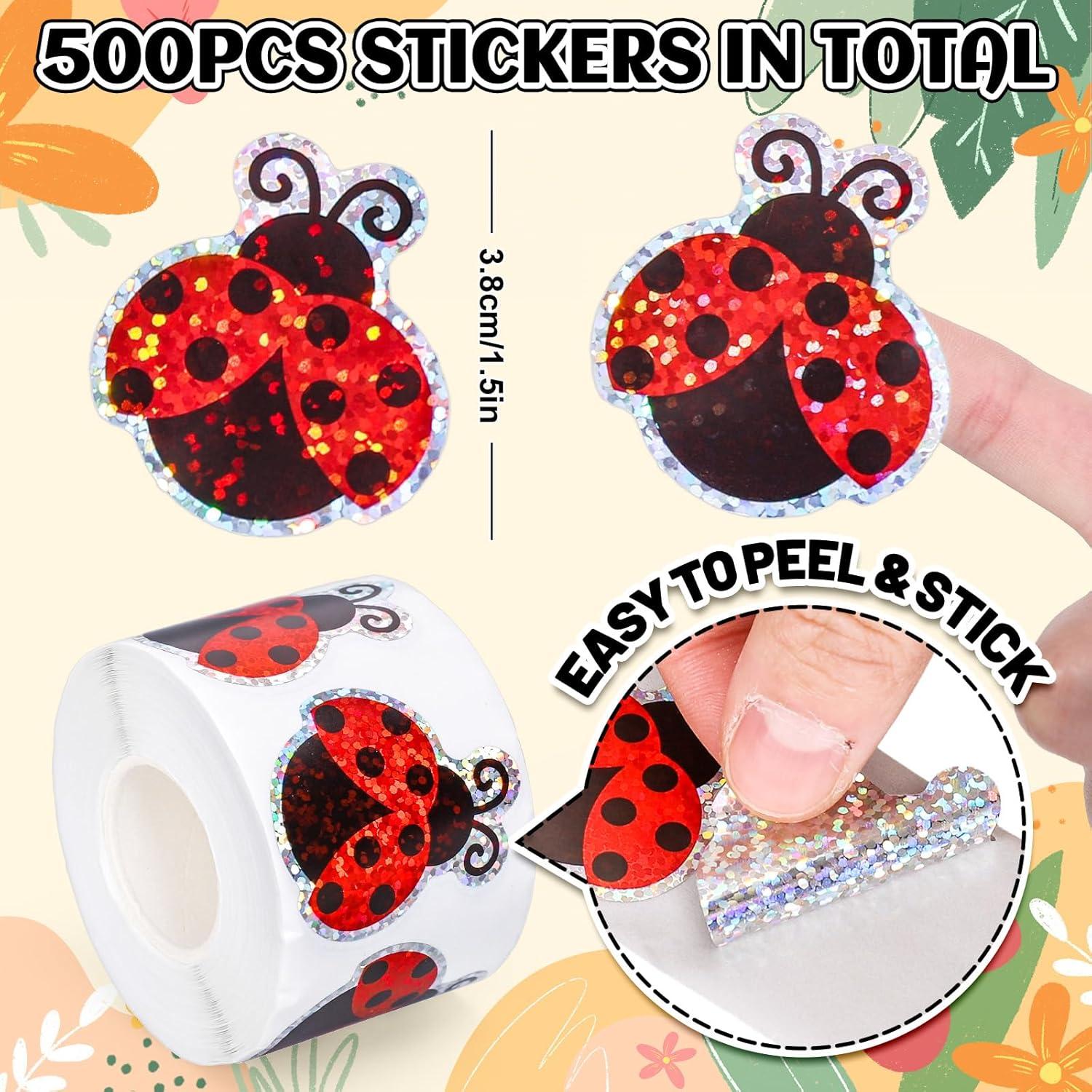 imageWhaline Halloween Pumpkin Stickers Roll Laser Pumpkin Shape Waterproof Decals Orange Sparkly SelfAdhesive Stickers for Halloween Trick or Treat Party Envelope Scrapbook Decor 500PcsLadybug
