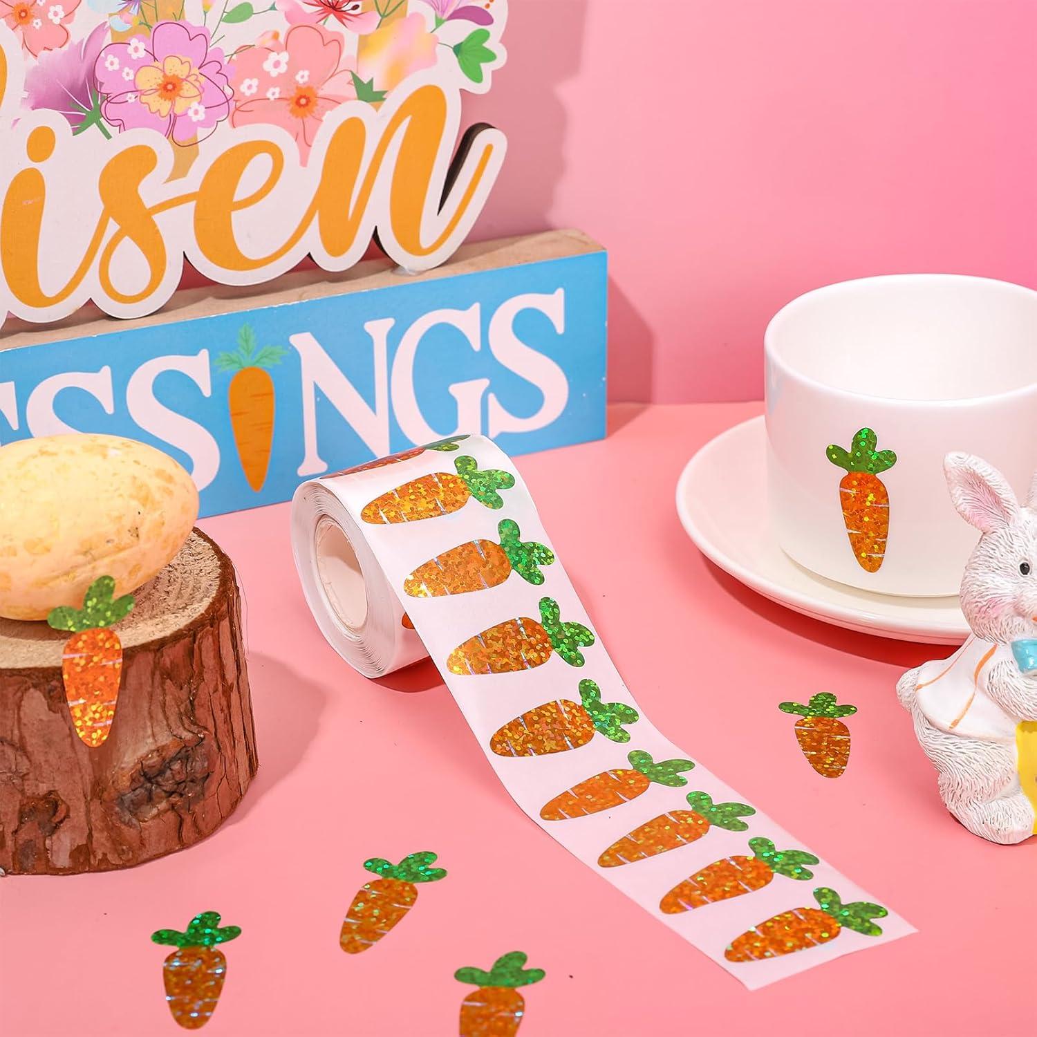 imageWhaline Halloween Pumpkin Stickers Roll Laser Pumpkin Shape Waterproof Decals Orange Sparkly SelfAdhesive Stickers for Halloween Trick or Treat Party Envelope Scrapbook Decor 500PcsCarrot