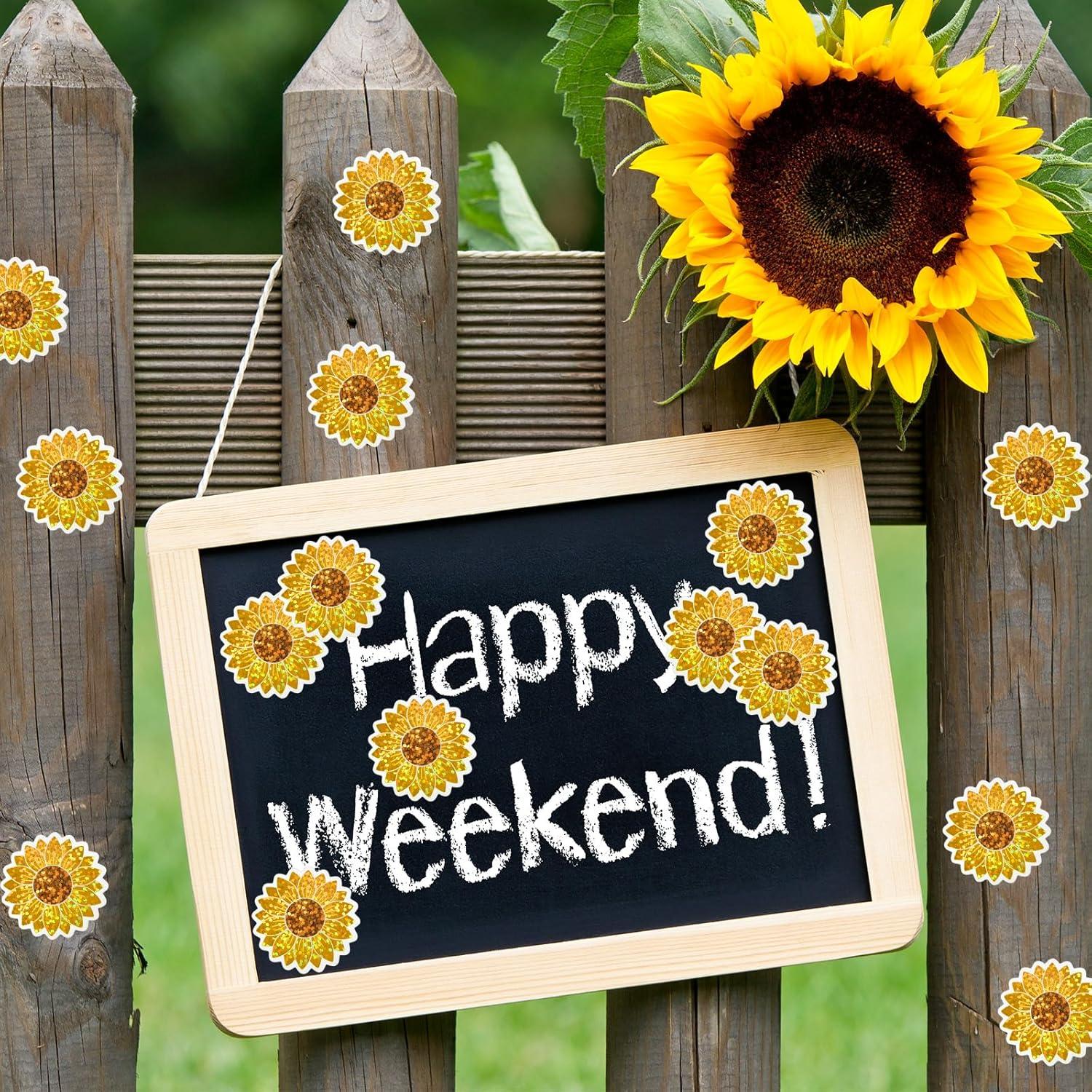 imageWhaline Halloween Pumpkin Stickers Roll Laser Pumpkin Shape Waterproof Decals Orange Sparkly SelfAdhesive Stickers for Halloween Trick or Treat Party Envelope Scrapbook Decor 500PcsSunflower