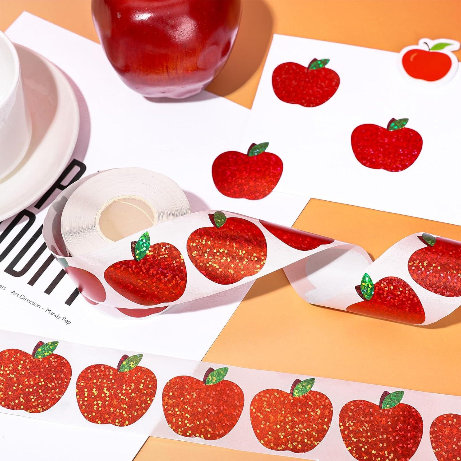 imageWhaline Halloween Pumpkin Stickers Roll Laser Pumpkin Shape Waterproof Decals Orange Sparkly SelfAdhesive Stickers for Halloween Trick or Treat Party Envelope Scrapbook Decor 500PcsApple