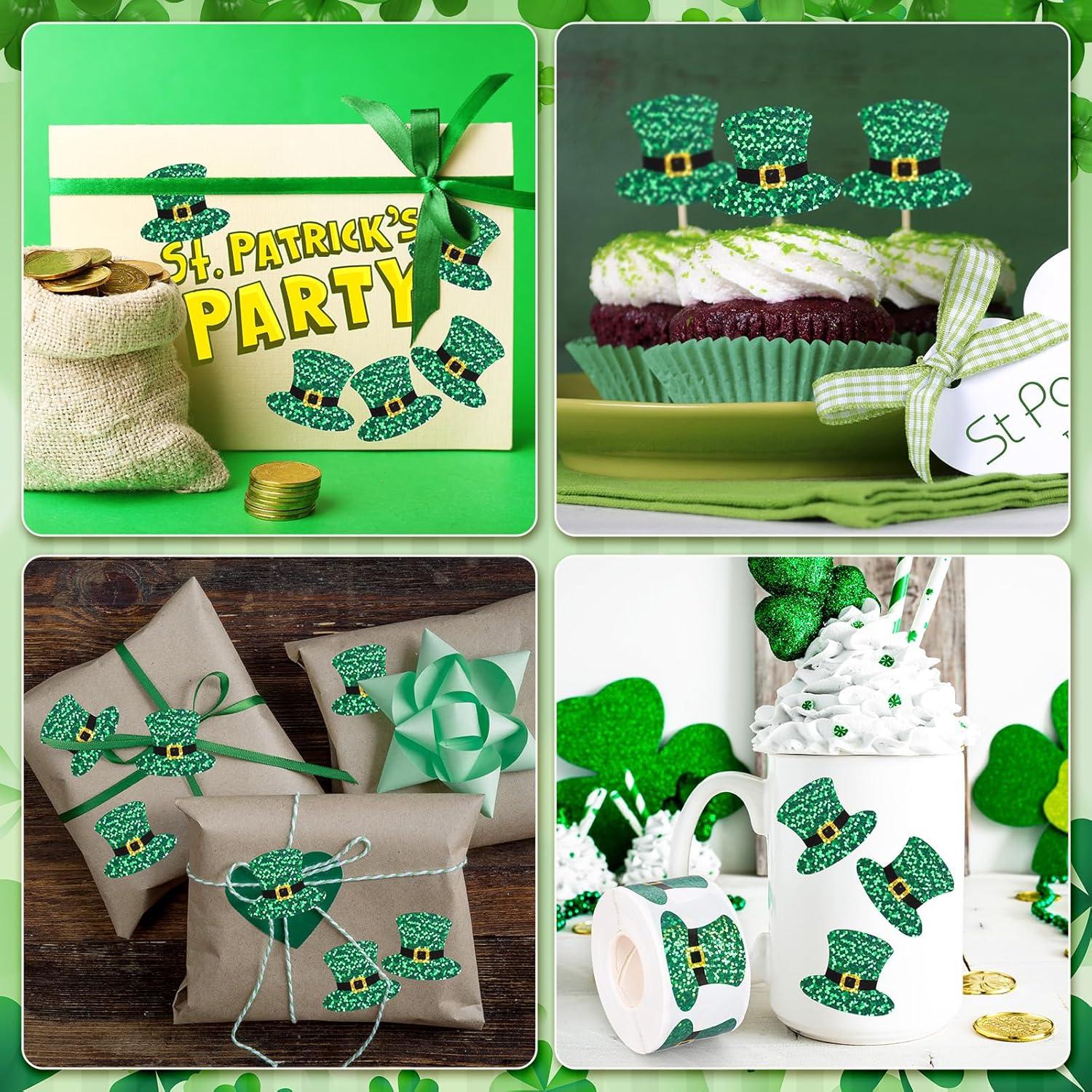 imageWhaline Halloween Pumpkin Stickers Roll Laser Pumpkin Shape Waterproof Decals Orange Sparkly SelfAdhesive Stickers for Halloween Trick or Treat Party Envelope Scrapbook Decor 500PcsSt Patricks Day Hat