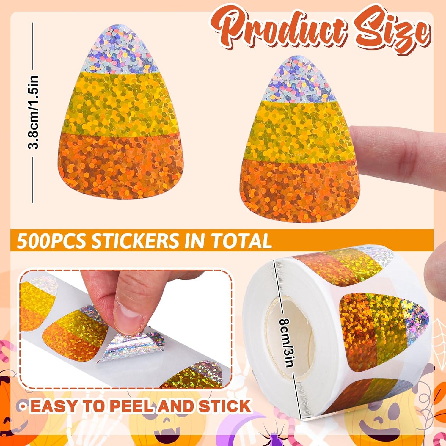 imageWhaline Halloween Pumpkin Stickers Roll Laser Pumpkin Shape Waterproof Decals Orange Sparkly SelfAdhesive Stickers for Halloween Trick or Treat Party Envelope Scrapbook Decor 500PcsHalloween Candy Corn