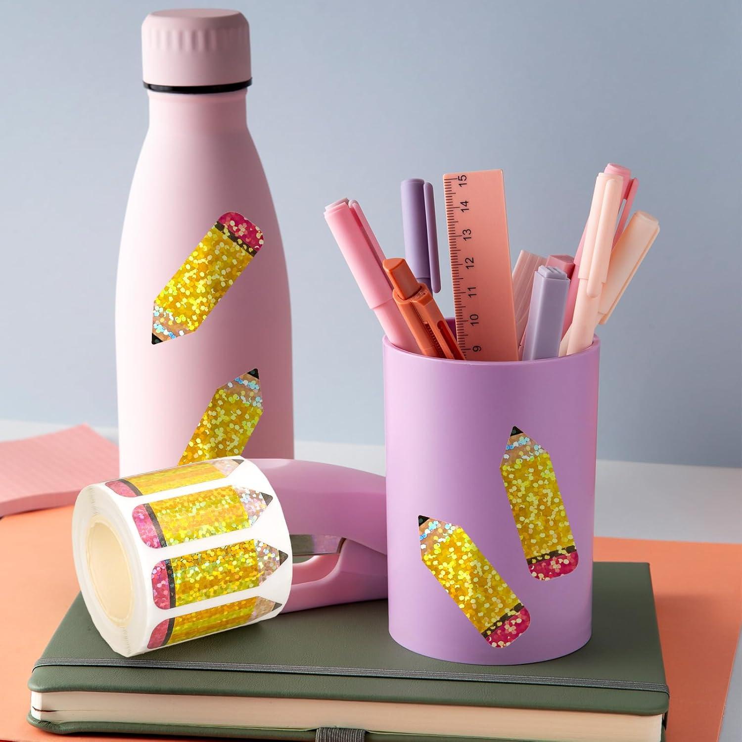 imageWhaline Halloween Pumpkin Stickers Roll Laser Pumpkin Shape Waterproof Decals Orange Sparkly SelfAdhesive Stickers for Halloween Trick or Treat Party Envelope Scrapbook Decor 500PcsPencil