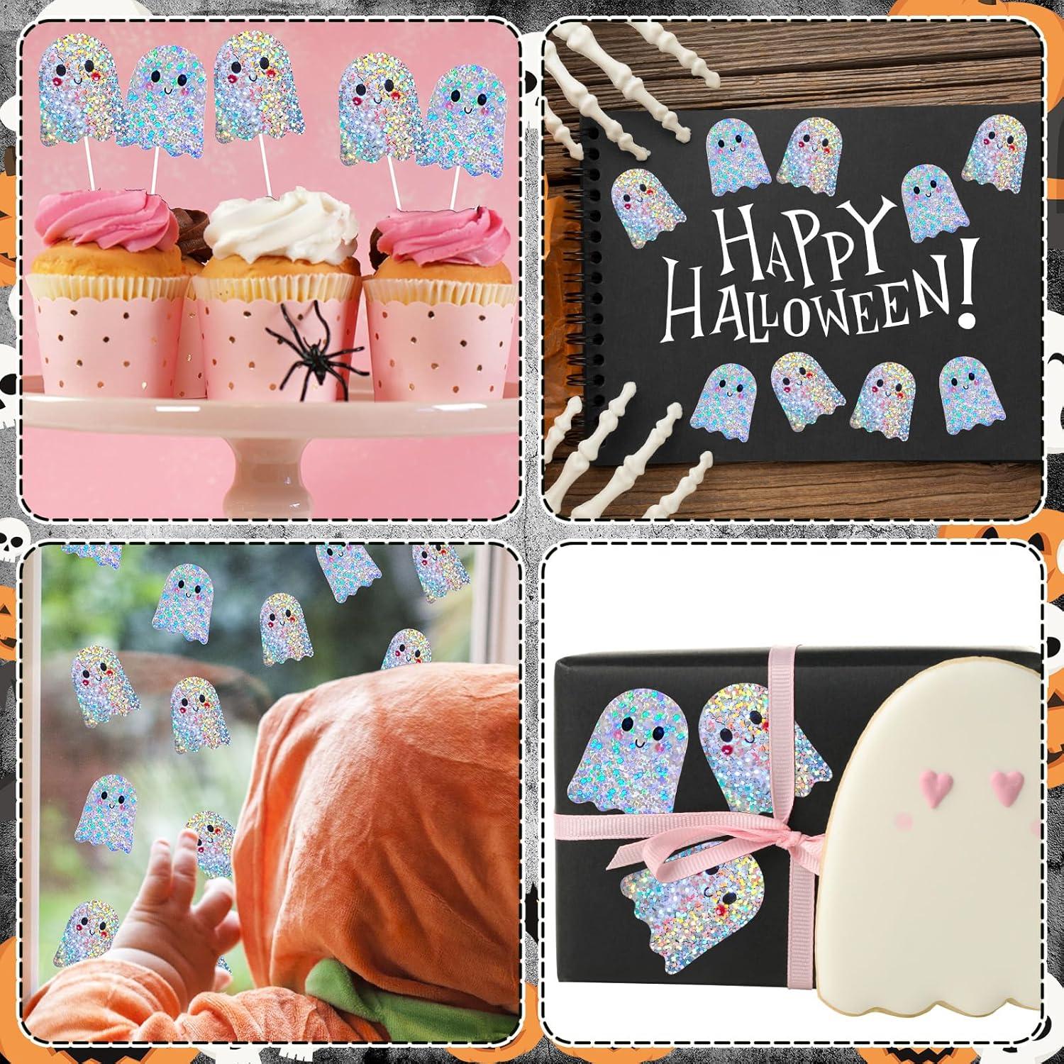 imageWhaline Halloween Pumpkin Stickers Roll Laser Pumpkin Shape Waterproof Decals Orange Sparkly SelfAdhesive Stickers for Halloween Trick or Treat Party Envelope Scrapbook Decor 500PcsGhost