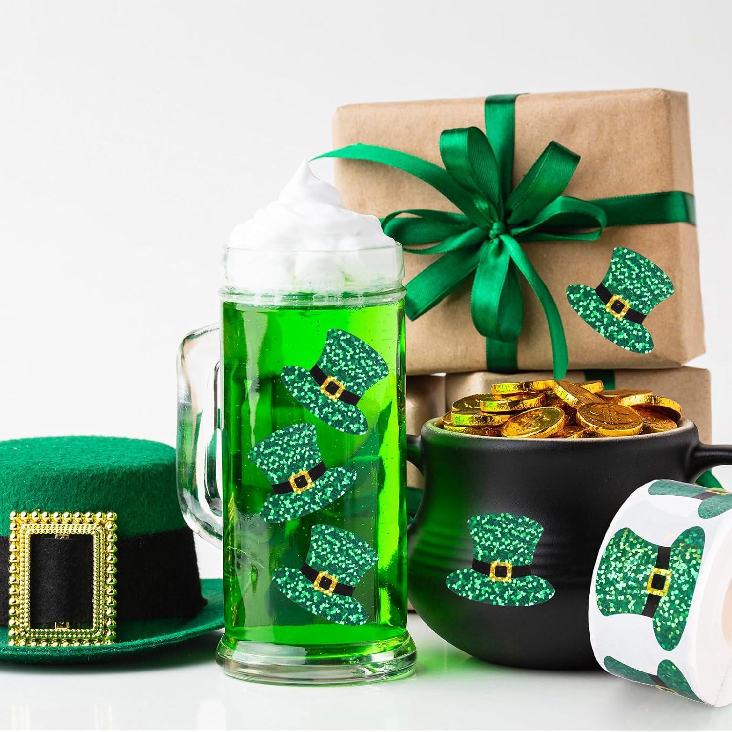 imageWhaline Halloween Pumpkin Stickers Roll Laser Pumpkin Shape Waterproof Decals Orange Sparkly SelfAdhesive Stickers for Halloween Trick or Treat Party Envelope Scrapbook Decor 500PcsSt Patricks Day Hat