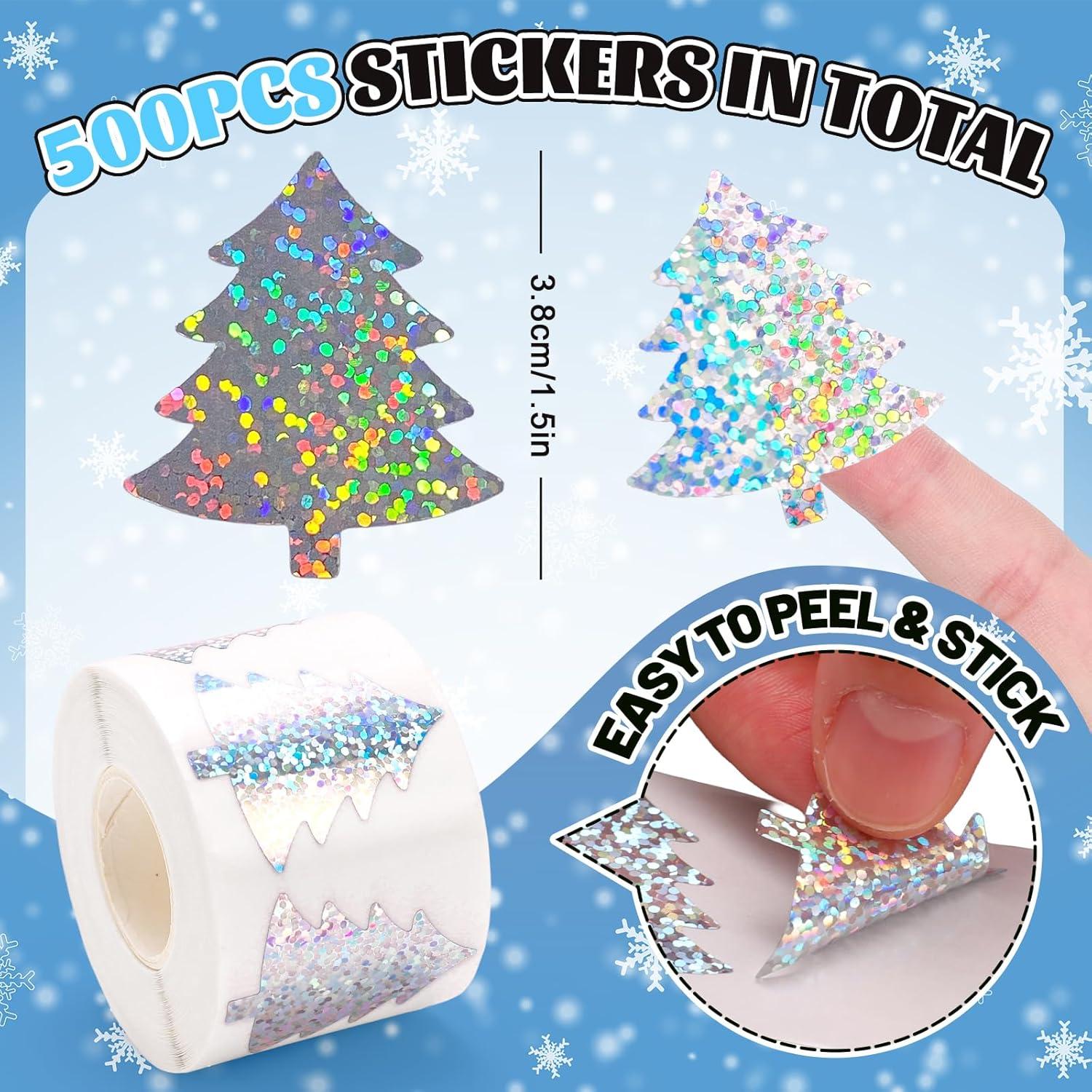 imageWhaline Halloween Pumpkin Stickers Roll Laser Pumpkin Shape Waterproof Decals Orange Sparkly SelfAdhesive Stickers for Halloween Trick or Treat Party Envelope Scrapbook Decor 500PcsSilver Christmas Tree