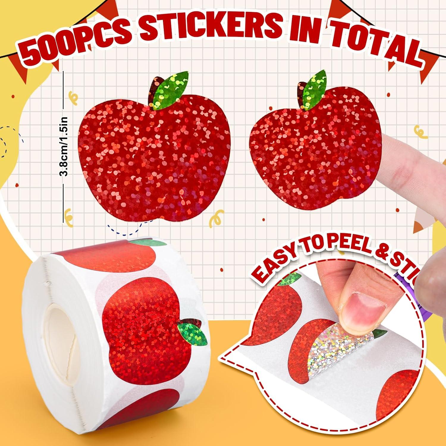 imageWhaline Halloween Pumpkin Stickers Roll Laser Pumpkin Shape Waterproof Decals Orange Sparkly SelfAdhesive Stickers for Halloween Trick or Treat Party Envelope Scrapbook Decor 500PcsApple