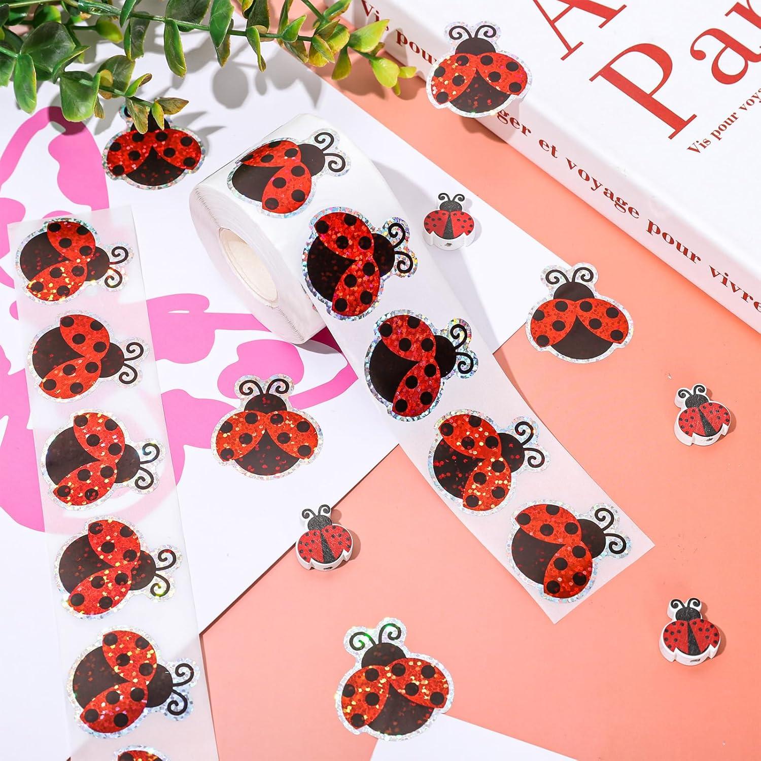 imageWhaline Halloween Pumpkin Stickers Roll Laser Pumpkin Shape Waterproof Decals Orange Sparkly SelfAdhesive Stickers for Halloween Trick or Treat Party Envelope Scrapbook Decor 500PcsLadybug