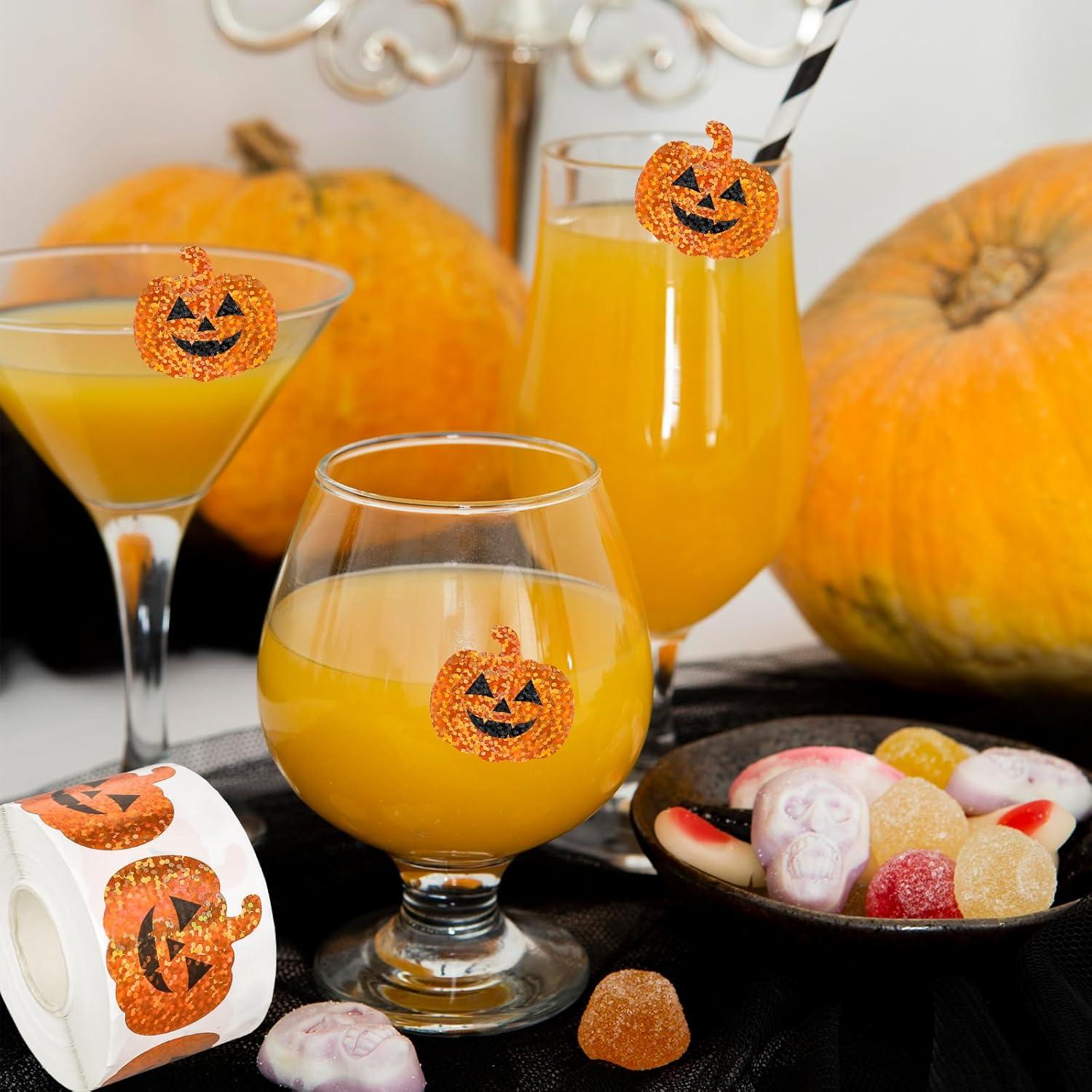 imageWhaline Halloween Pumpkin Stickers Roll Laser Pumpkin Shape Waterproof Decals Orange Sparkly SelfAdhesive Stickers for Halloween Trick or Treat Party Envelope Scrapbook Decor 500PcsHalloween Pumpkin