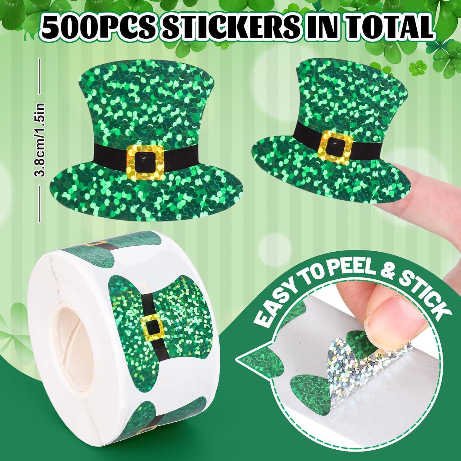 imageWhaline Halloween Pumpkin Stickers Roll Laser Pumpkin Shape Waterproof Decals Orange Sparkly SelfAdhesive Stickers for Halloween Trick or Treat Party Envelope Scrapbook Decor 500PcsSt Patricks Day Hat