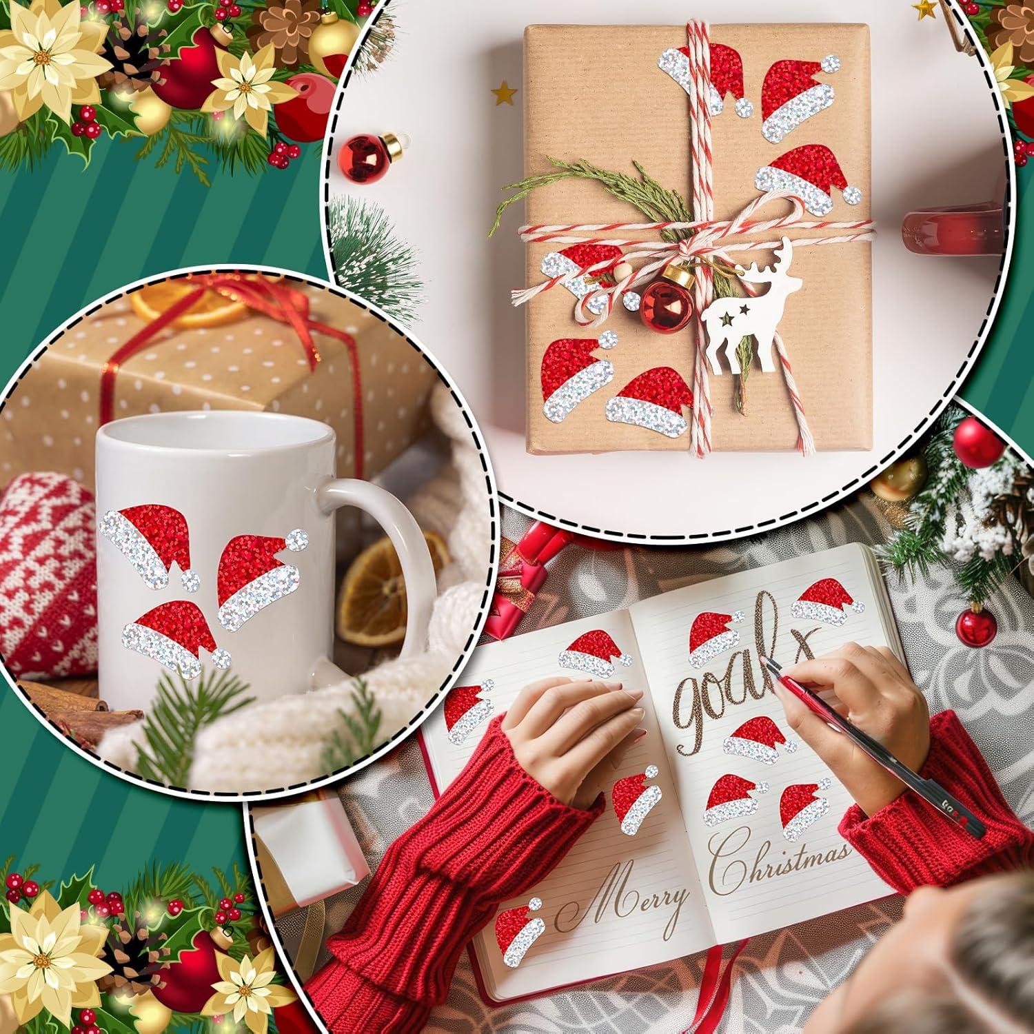 imageWhaline Halloween Pumpkin Stickers Roll Laser Pumpkin Shape Waterproof Decals Orange Sparkly SelfAdhesive Stickers for Halloween Trick or Treat Party Envelope Scrapbook Decor 500PcsChristmas Hat