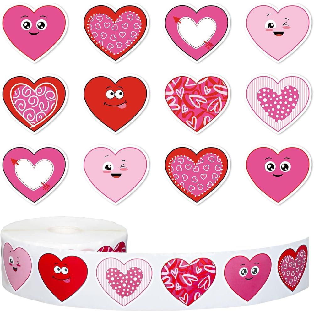 imageWhaline 1000Pcs Fall Pumpkins Stickers for Kids Thanksgiving Fall Cute Pumpkins Sticker with Funny Expressions Cartoon Pumpkin Shape Adhesive Stickers for Autumn Thanksgiving Party Supplies 8 DesignValentines Day Heart