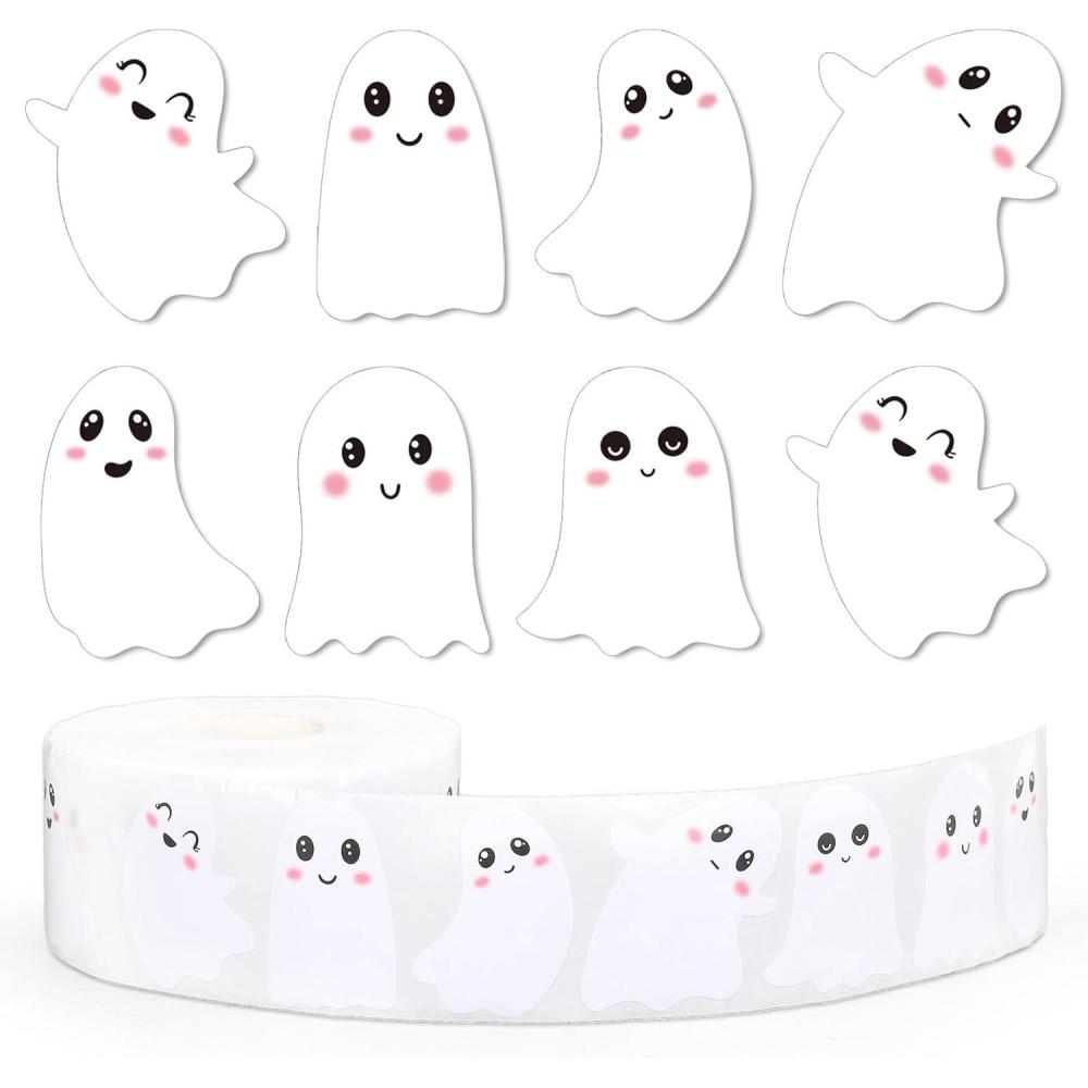 imageWhaline 1000Pcs Fall Thanksgiving Pumpkin Stickers Roll Pumpkin Shaped Decals Colorful Buffalo Plaid Pumpkin Pattern SelfAdhesive Sticker Autumn Sealing Labels for Fall Harvest Party Supply 8 DesignGhost