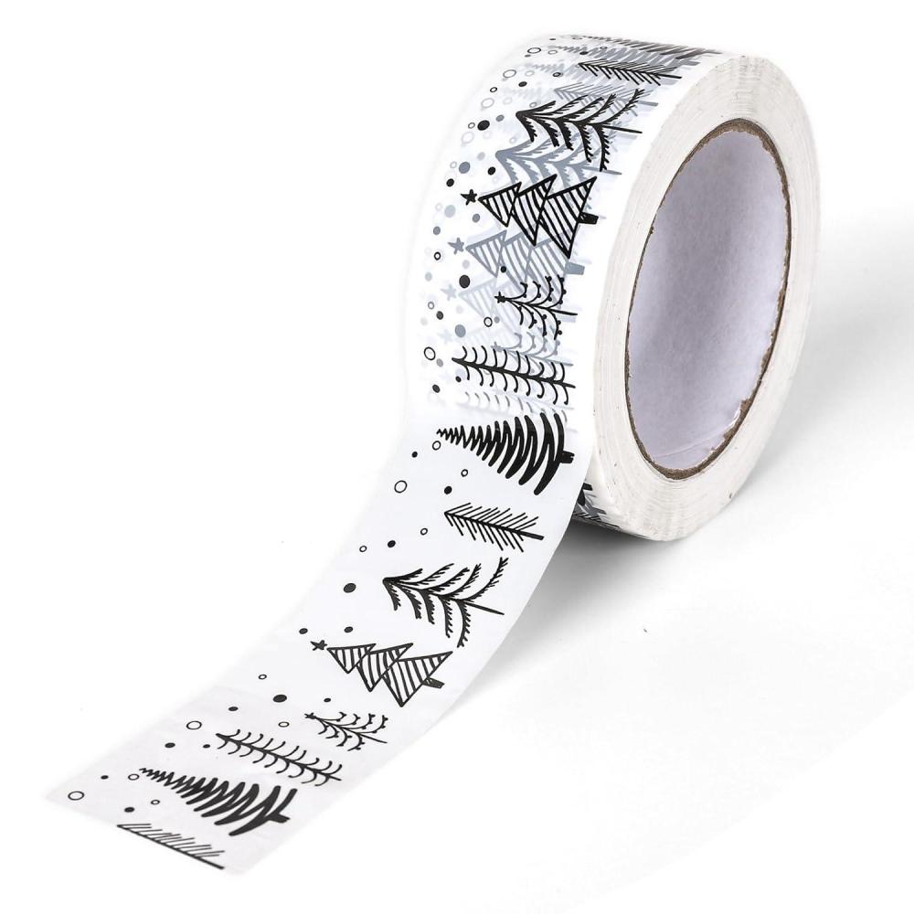 imageWhaline 109 Yard Halloween Packaging Tape Black Spider Web Bat Spider Pattern Tape Waterproof Shipping Tape for Small Business DIY Crafts Box Carton DecorChristmas Tree