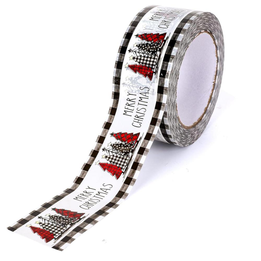 imageWhaline 109 Yard Halloween Packaging Tape Black Spider Web Bat Spider Pattern Tape Waterproof Shipping Tape for Small Business DIY Crafts Box Carton DecorPlaid Xmas Tree