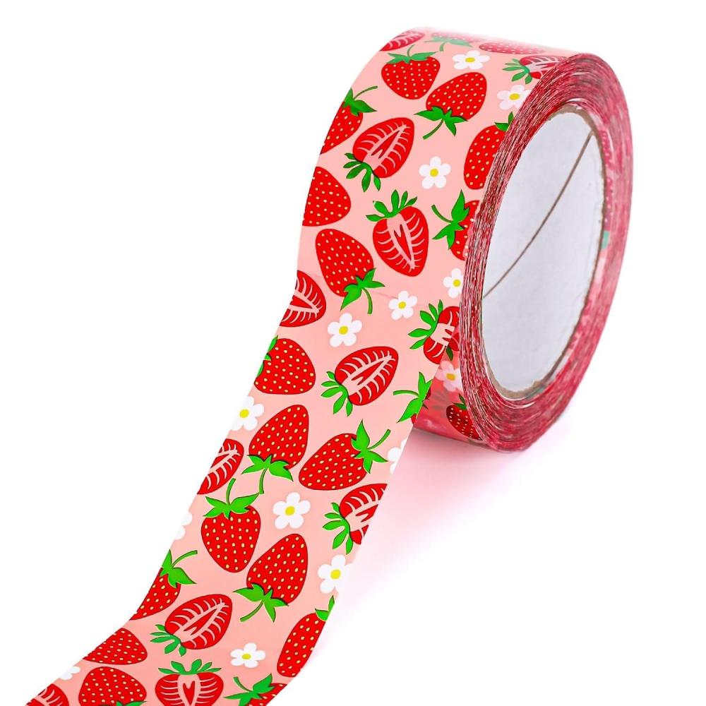 imageWhaline 109 Yard Halloween Packaging Tape Black Spider Web Bat Spider Pattern Tape Waterproof Shipping Tape for Small Business DIY Crafts Box Carton DecorStrawberry