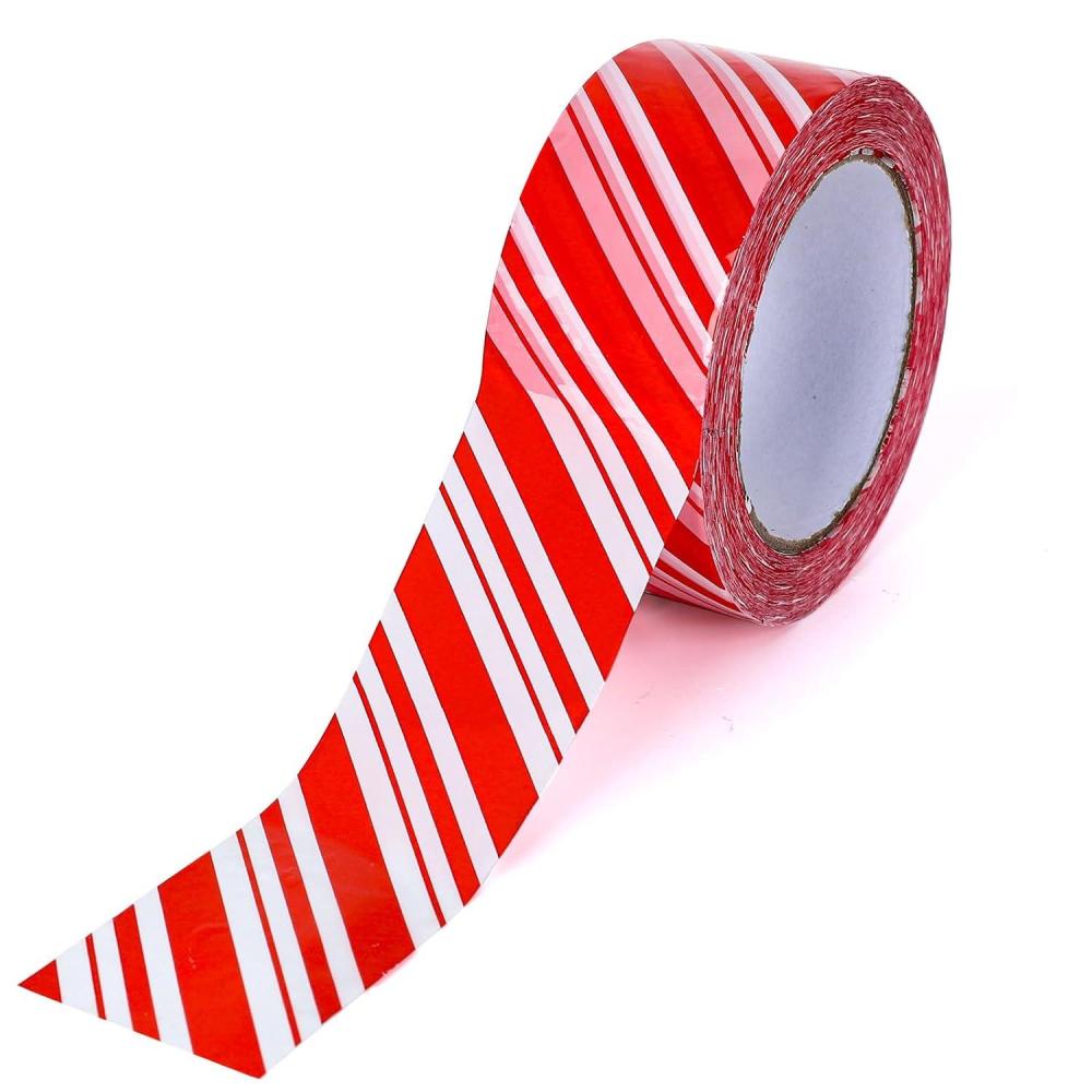 imageWhaline 109 Yard Halloween Packaging Tape Black Spider Web Bat Spider Pattern Tape Waterproof Shipping Tape for Small Business DIY Crafts Box Carton DecorRed and White Striped