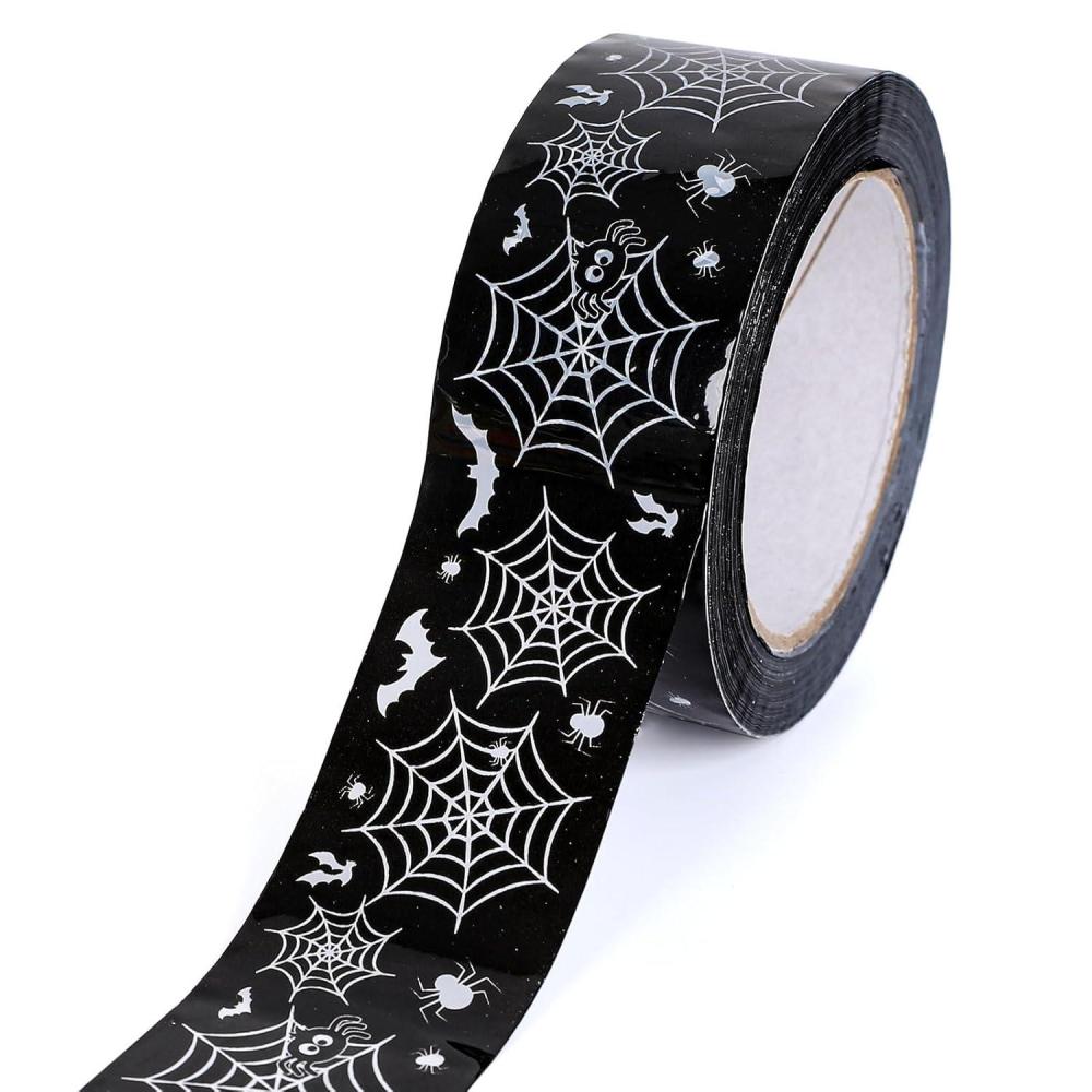 imageWhaline 109 Yard Halloween Packaging Tape Black Spider Web Bat Spider Pattern Tape Waterproof Shipping Tape for Small Business DIY Crafts Box Carton DecorBlack Spider Web