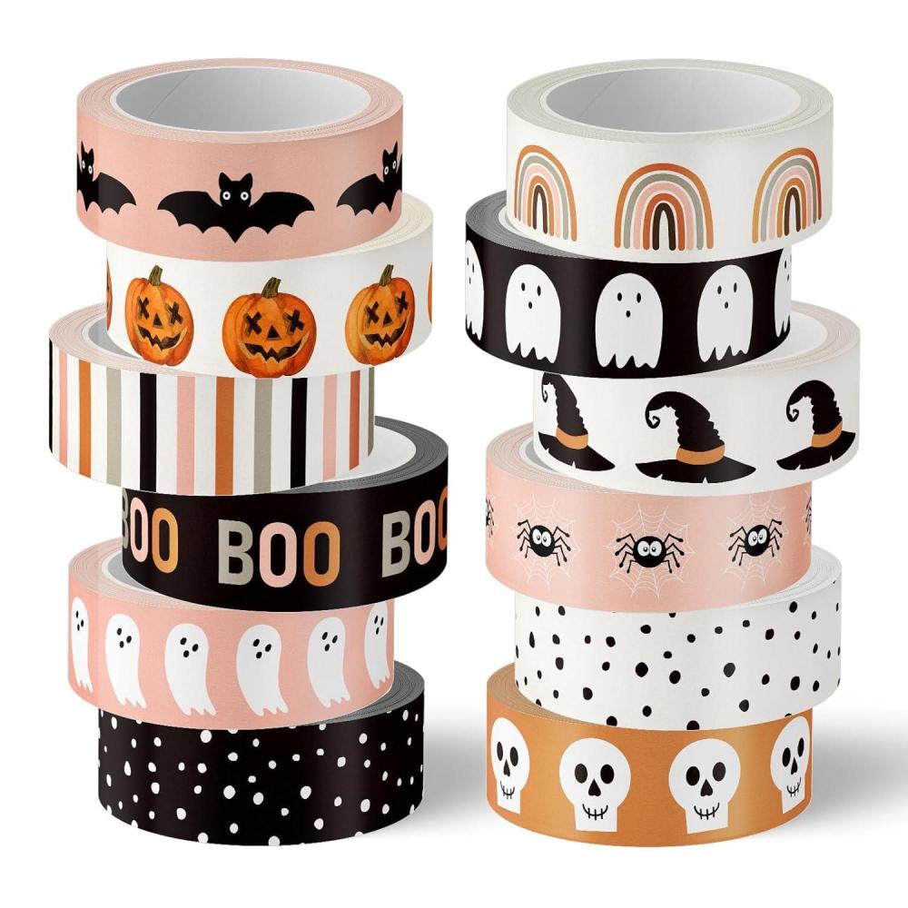imageWhaline 12 Rolls Halloween Washi Tapes Black White Ghost Bat Spider Web Pumpkin Washi Masking Tape 15mm Wide Decorative Halloween Tape Stickers for Scrapbook Gift Wrapping DIY Art Crafts 164FtBoho