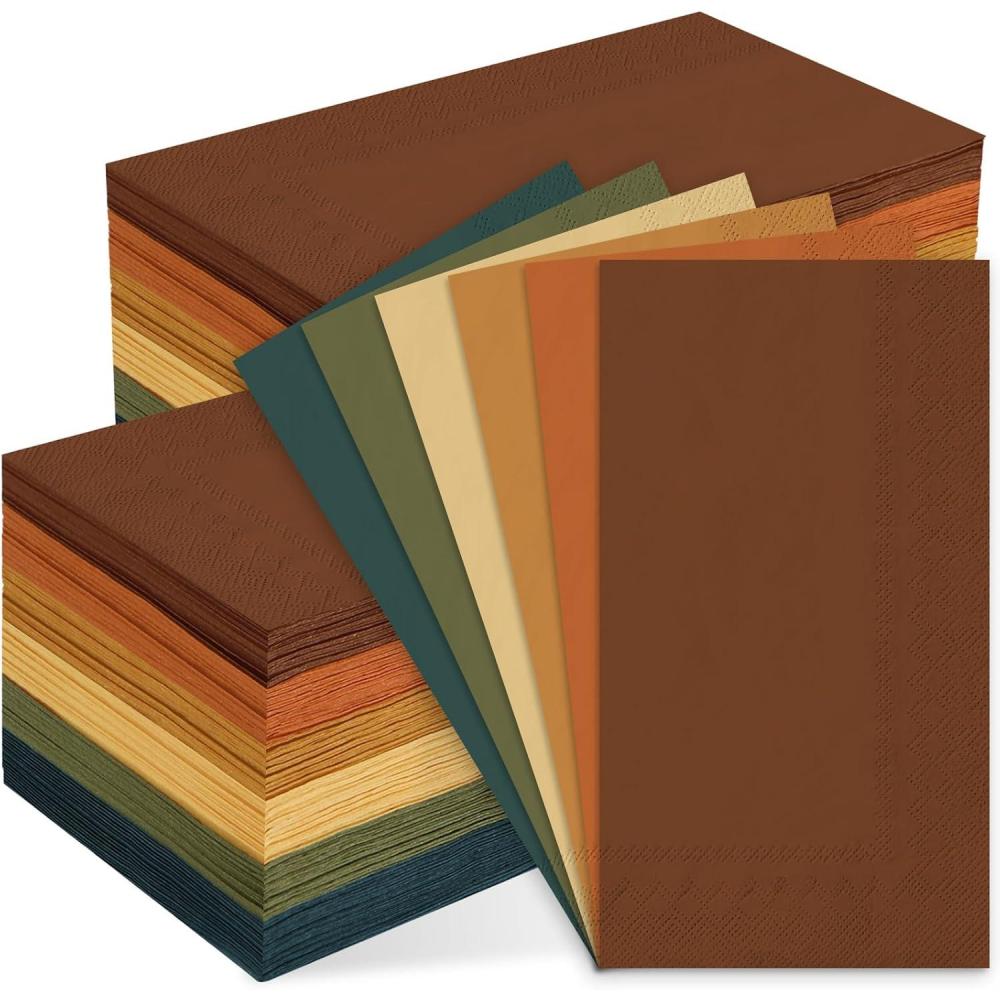 imageWhaline 120Pcs Fall Cocktail Napkins 6 Autumn Color Disposable Napkins Multicolor Paper Beverage Napkins for Fall Harvest Thanksgiving Party SuppliesFall Color