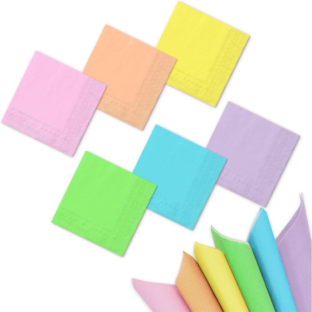 imageWhaline 120Pcs Fall Cocktail Napkins 6 Autumn Color Disposable Napkins Multicolor Paper Beverage Napkins for Fall Harvest Thanksgiving Party SuppliesPastel Rainbow