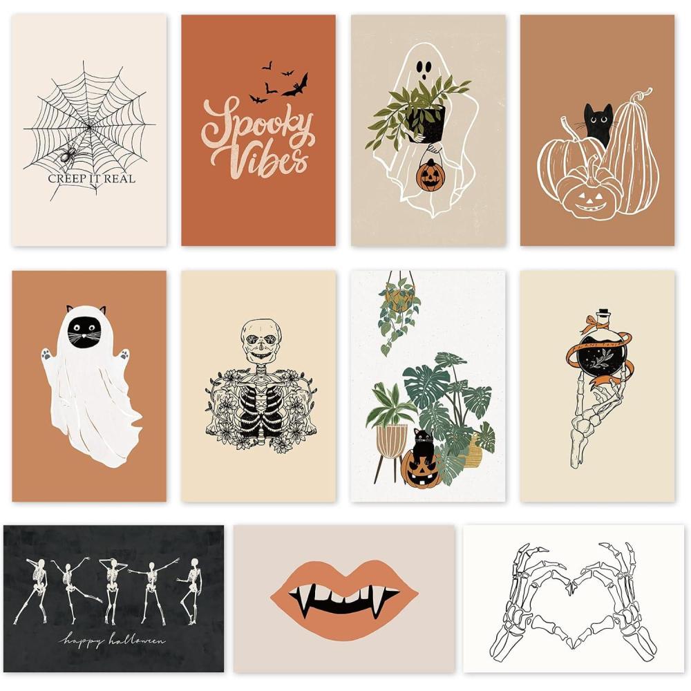 imageWhaline 33 Pack Halloween Greeting Cards with Sticker Envelope Spooky Groovy Ghost Skeleton Pumpkin Blank Note Cards for Trick or Treat Invitation 4 x 6 Inch