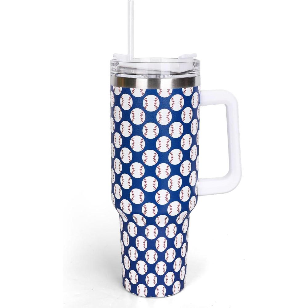 imageWhaline 40oz Halloween Skull Tumbler with Straw and Lid Spooky Skull Flower Travel Coffee Tumbler Cup with Handle for Trick or Treat Birthday Party Giftsbaseball