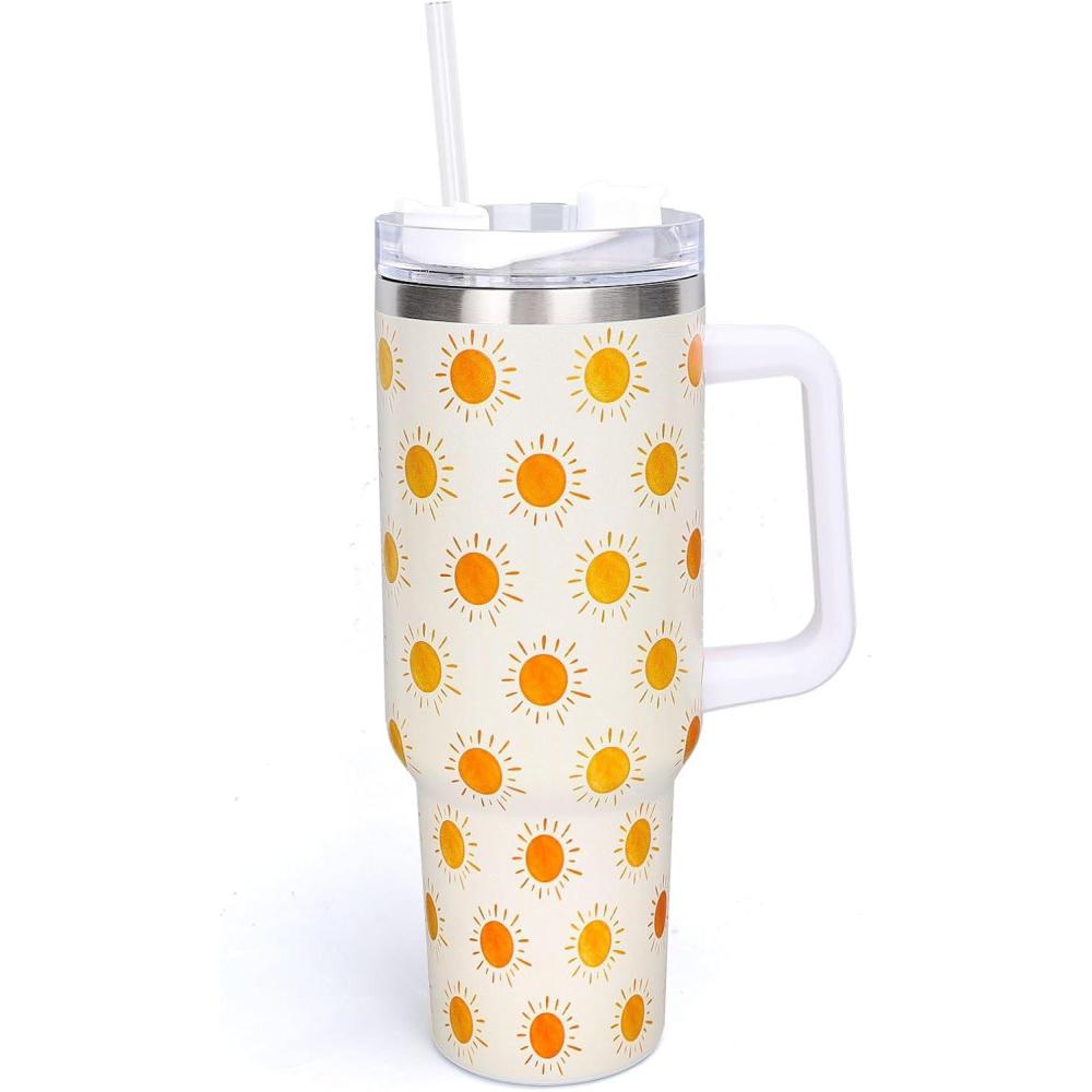 imageWhaline 40oz Halloween Skull Tumbler with Straw and Lid Spooky Skull Flower Travel Coffee Tumbler Cup with Handle for Trick or Treat Birthday Party Giftsboho sun