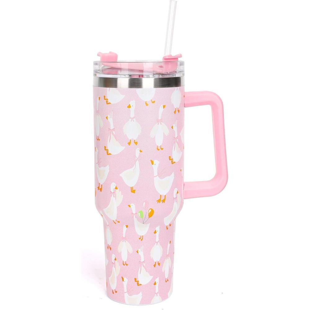 imageWhaline 40oz Halloween Skull Tumbler with Straw and Lid Spooky Skull Flower Travel Coffee Tumbler Cup with Handle for Trick or Treat Birthday Party Giftssilly goose