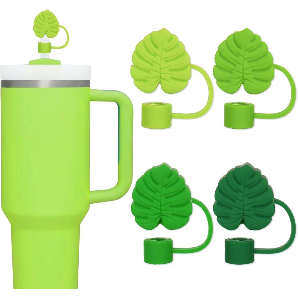 imageWhaline 4Pcs Fall Maple Leaf Straw Cover Cap Pink Orange Reusable Silicone Straw Topper 10 Mm04 Inch Straws Tip Lid Protector for Autumn Thanksgiving Party Favors SuppliesMonstera Leaf