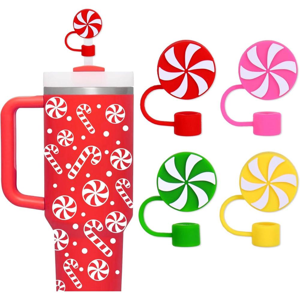 imageWhaline 4Pcs Fall Maple Leaf Straw Cover Cap Pink Orange Reusable Silicone Straw Topper 10 Mm04 Inch Straws Tip Lid Protector for Autumn Thanksgiving Party Favors SuppliesPeppermint Candy