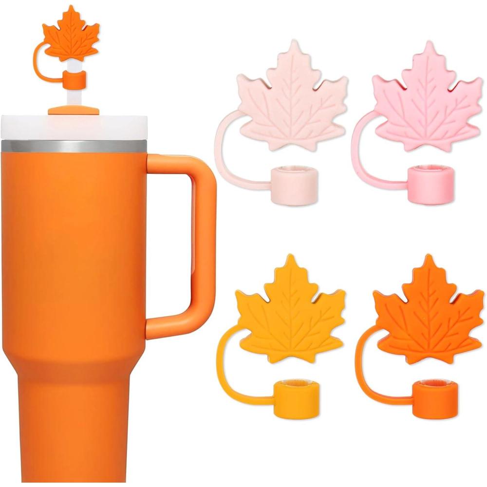 imageWhaline 4Pcs Fall Maple Leaf Straw Cover Cap Pink Orange Reusable Silicone Straw Topper 10 Mm04 Inch Straws Tip Lid Protector for Autumn Thanksgiving Party Favors SuppliesMaple Leaf