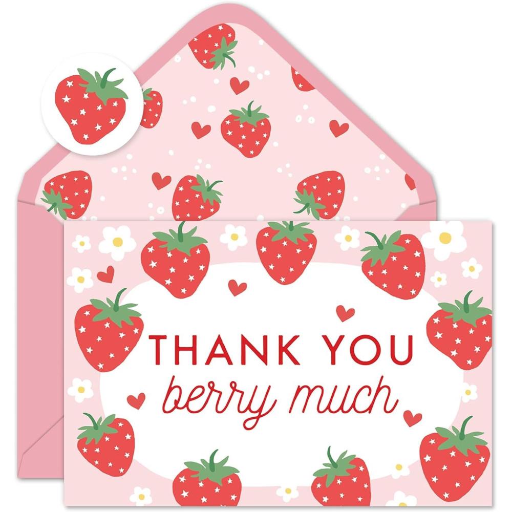 imageWhaline 50 Pack Boho Floral Thank You Cards Boxed Retro Flower Note Cards with Envelopes Stickers Fall Blank Card for Thanksgiving Bridal Shower Baby Shower Wedding Supplies 4 x 6 InchStrawberry