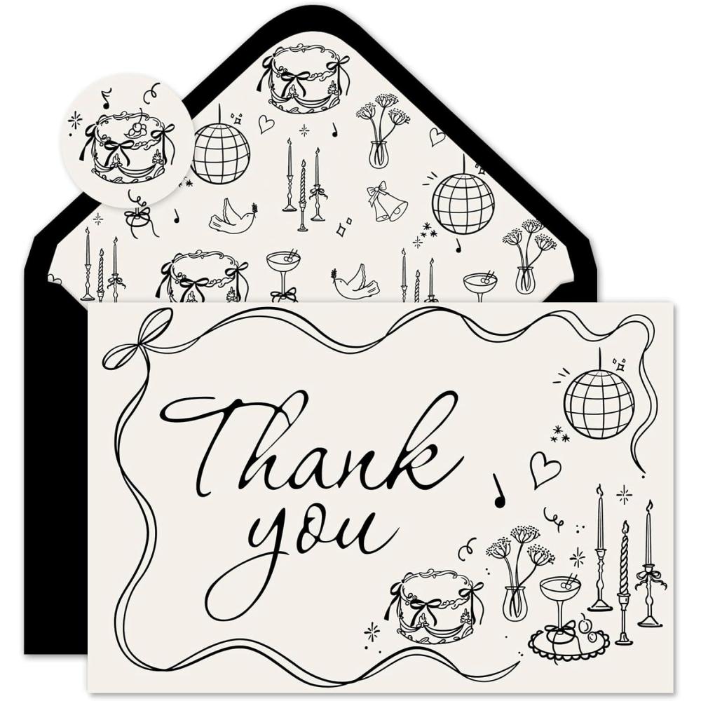 imageWhaline 50 Pack Boho Floral Thank You Cards Boxed Retro Flower Note Cards with Envelopes Stickers Fall Blank Card for Thanksgiving Bridal Shower Baby Shower Wedding Supplies 4 x 6 InchBow Cake