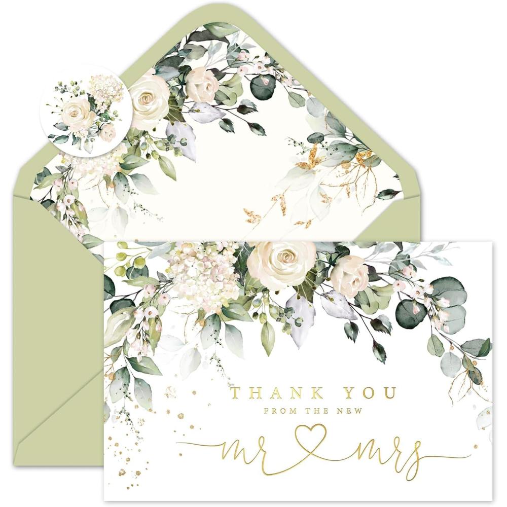 imageWhaline 50 Pack Boho Floral Thank You Cards Boxed Retro Flower Note Cards with Envelopes Stickers Fall Blank Card for Thanksgiving Bridal Shower Baby Shower Wedding Supplies 4 x 6 InchFloral Wedding