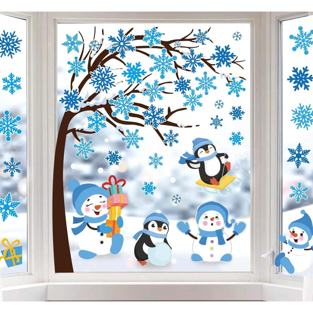 imageWhaline 6 Sheets Fall Maple Leaves Window Clings Thanksgiving Watercolor Maple Tree OrangeBrown Leaves Pumpkins Decals DoubleSided Glass Window Stickers for Autumn Harvest Home School Party SuppliesWinter