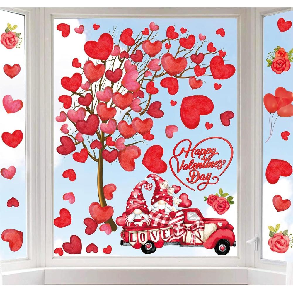 imageWhaline 6 Sheets Fall Maple Leaves Window Clings Thanksgiving Watercolor Maple Tree OrangeBrown Leaves Pumpkins Decals DoubleSided Glass Window Stickers for Autumn Harvest Home School Party SuppliesValentines Day