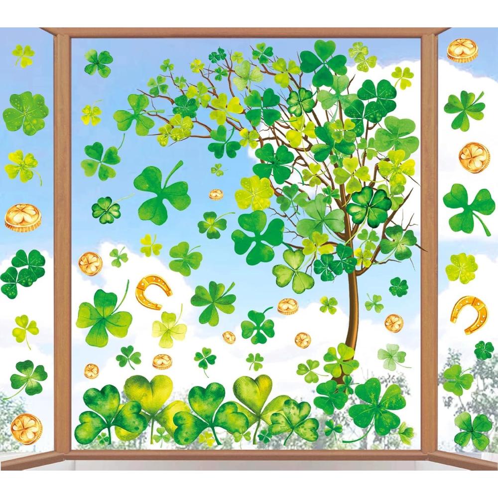 imageWhaline 6 Sheets Fall Maple Leaves Window Clings Thanksgiving Watercolor Maple Tree OrangeBrown Leaves Pumpkins Decals DoubleSided Glass Window Stickers for Autumn Harvest Home School Party SuppliesSt Patricks Day