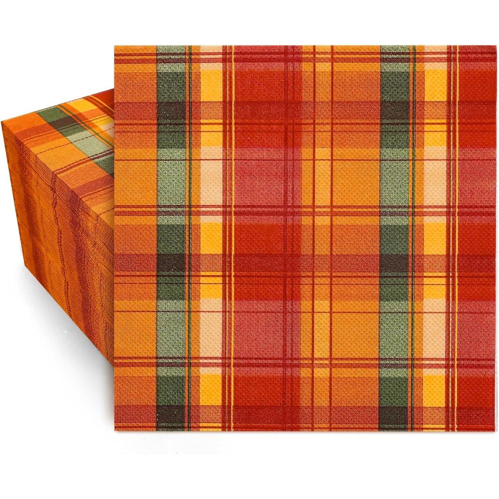 imageWhaline 80 Pack Fall Paper Napkins 65 x 65 Inch Buffalo Plaid Prints Paper Napkins Red Orange Green Checkered Disposable Lunch Napkins for Autumn Party Supplies Thanksgiving Evens Table Decoration65 x 65 in