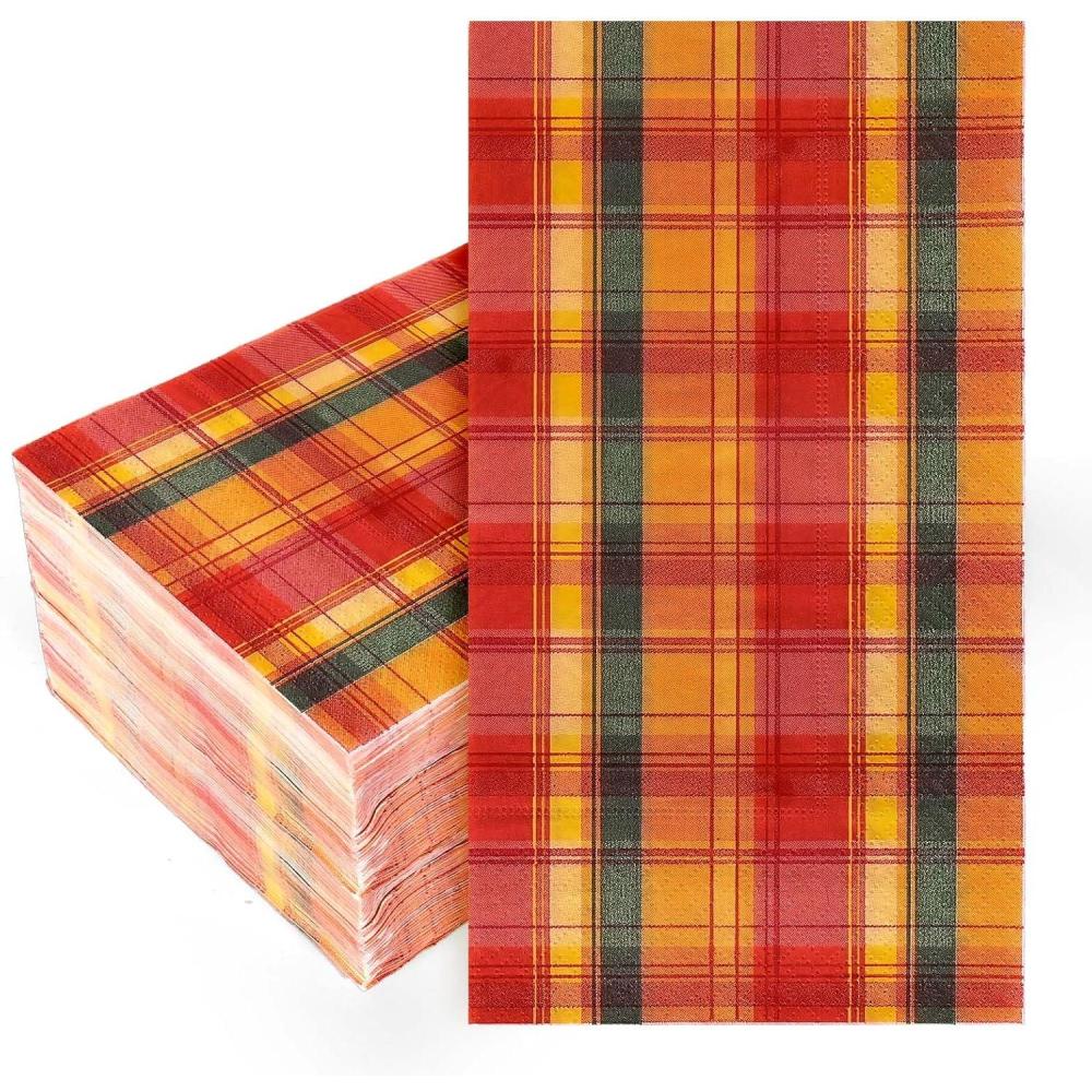 imageWhaline 80 Pack Fall Paper Napkins 65 x 65 Inch Buffalo Plaid Prints Paper Napkins Red Orange Green Checkered Disposable Lunch Napkins for Autumn Party Supplies Thanksgiving Evens Table Decoration43 x 79 in