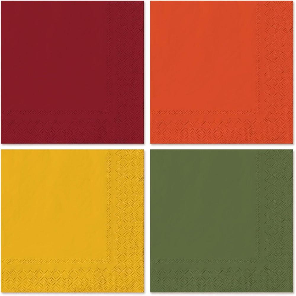 imageWhaline 80 Pack Thanksgiving Fall Paper Napkins 65 x 65 Inch Autumn Color Disposable Dinner Napkins Red Orange Yellow Green Luncheon Napkins Fall Harvest Party Supplies for Home Kitchen Restaurantred orange yellow green