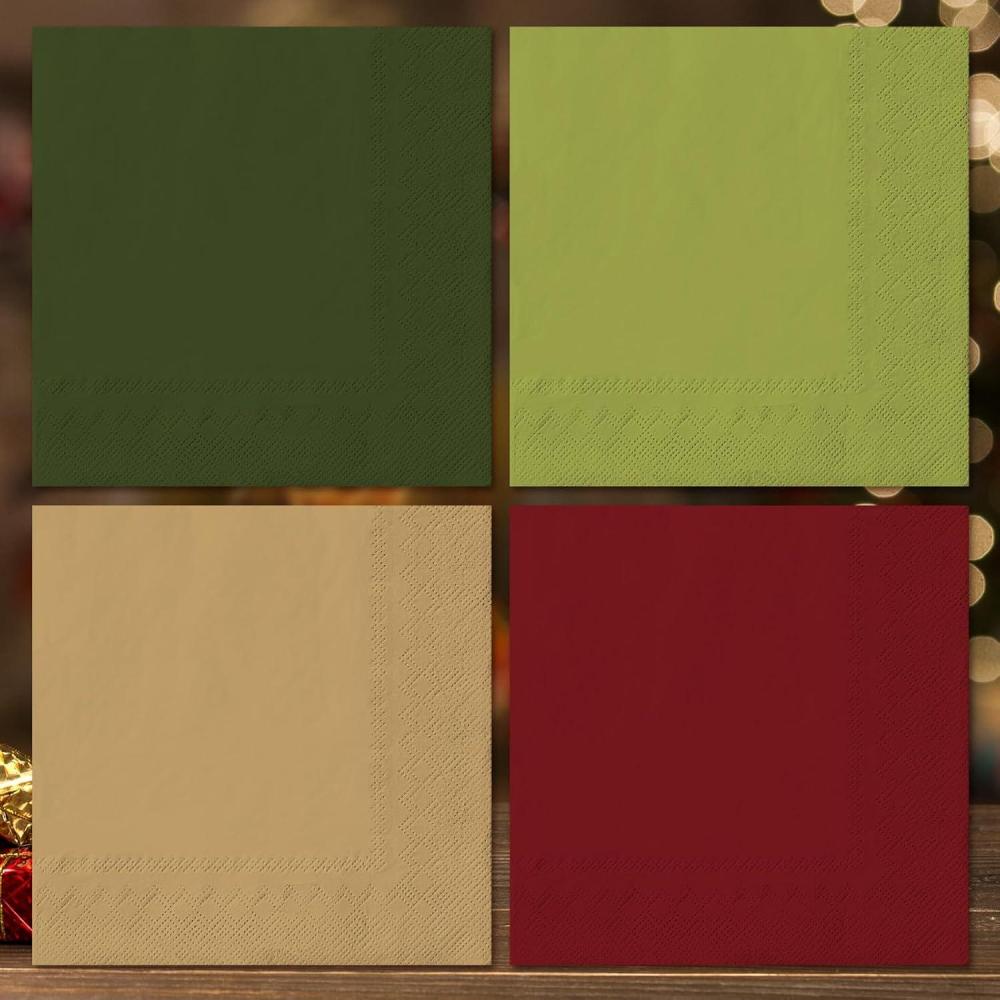imageWhaline 80 Pack Thanksgiving Fall Paper Napkins 65 x 65 Inch Autumn Color Disposable Dinner Napkins Red Orange Yellow Green Luncheon Napkins Fall Harvest Party Supplies for Home Kitchen RestaurantChristmas Color