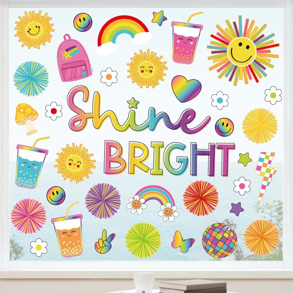 imageWhaline 9 Sheets Happy Fall Thanksgiving Window Clings Autumn Cute Cartoon Window Stickers Static Reusable Glass Decals for Harvest Party Home Classroom Office Decor SuppliesSun