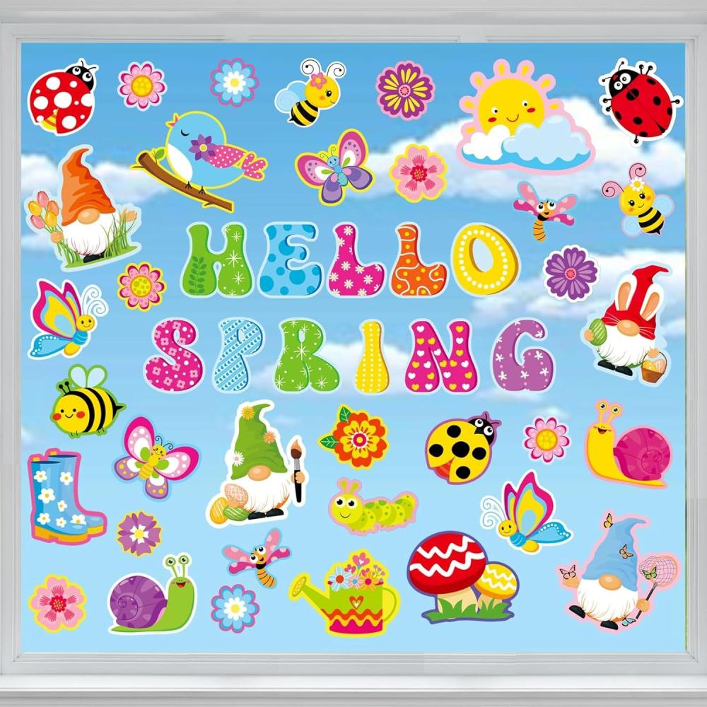 imageWhaline 9 Sheets Happy Fall Thanksgiving Window Clings Autumn Cute Cartoon Window Stickers Static Reusable Glass Decals for Harvest Party Home Classroom Office Decor SuppliesSpring