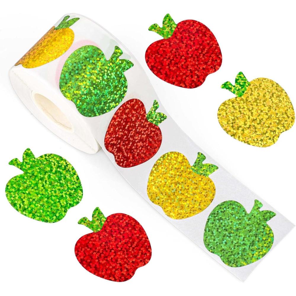 imageWhaline Fall Thanksgiving Pumpkin Stickers Roll Glitter Pumpkin Paper Decal 3 Color Sparkly Autumn SelfAdhesive Decorative Stickers for Envelope Journal Decor Party Supplies 500PcsApple